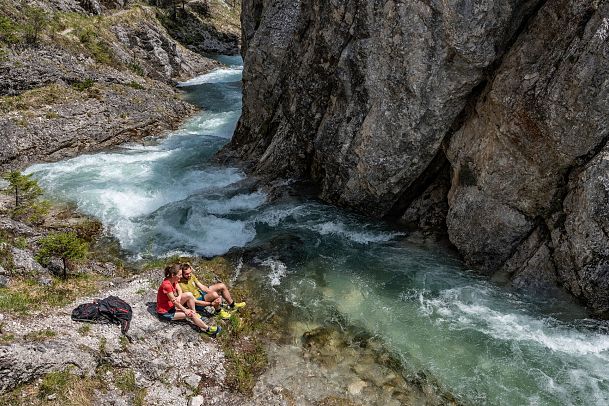 Pause in der Gleirschklamm bei Scharnitz