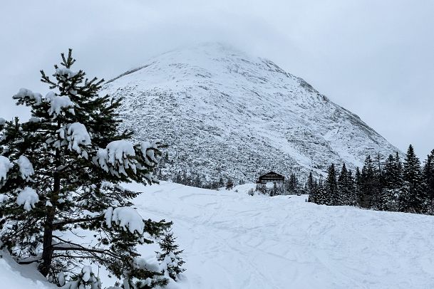 Skitour auf die Rauthhuette bei Neuschnee -Blick auf die Huette undHohe Munde - Leutasch