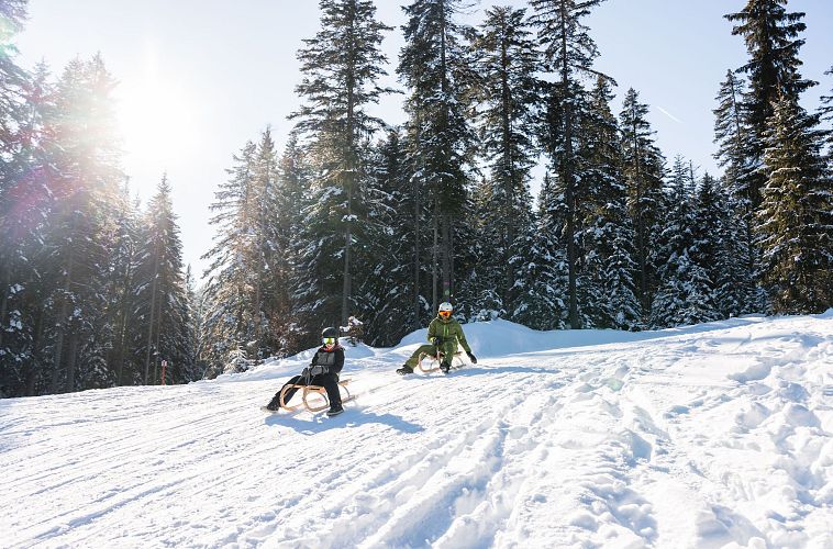 Rodeln in der Region Seefeld - Vater mit Sohn - Abfahrt (1)